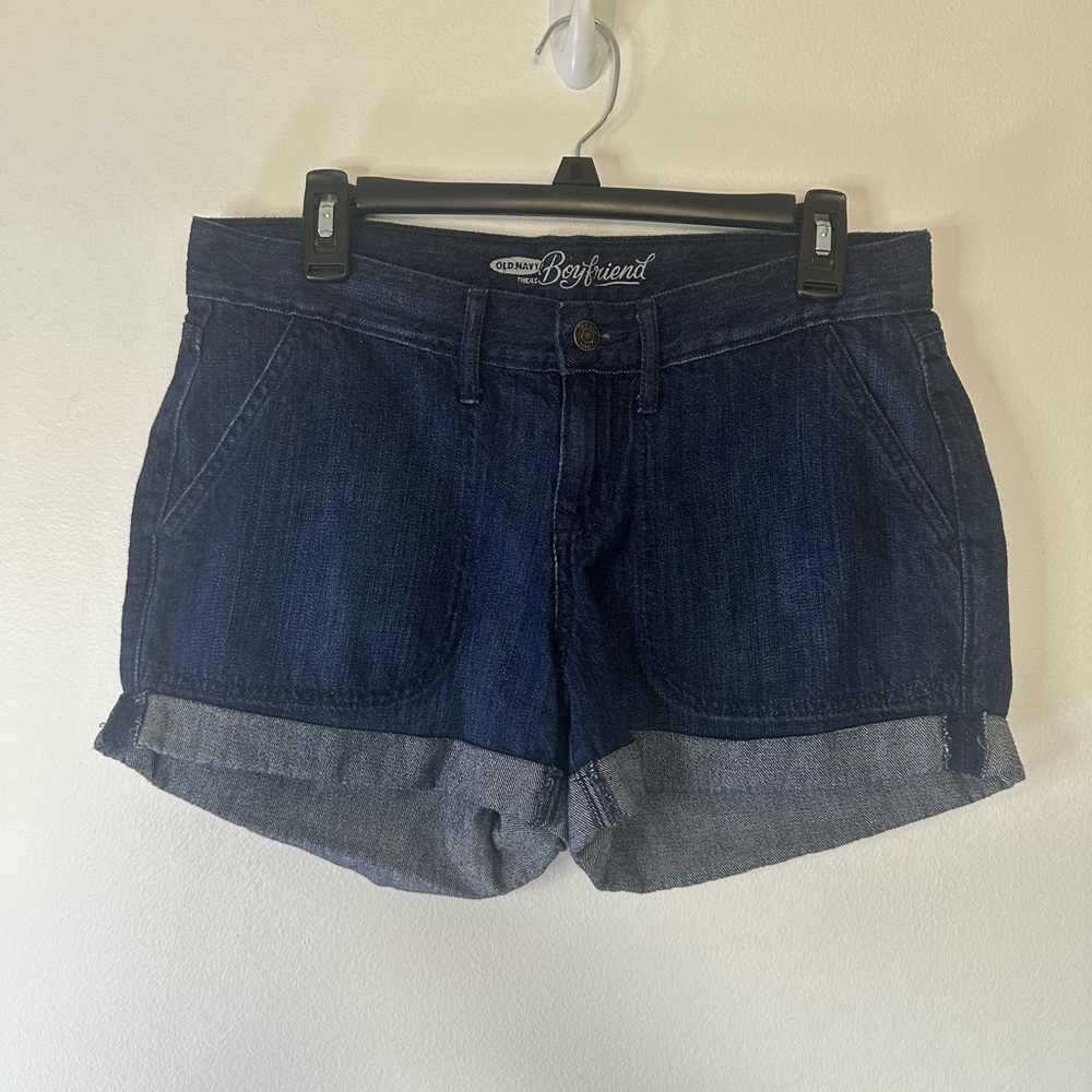 Old Navy Blue Boyfriend Jean Shorts Cuffed Hem Size 6